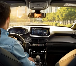 Imagem motorista segurando volante.